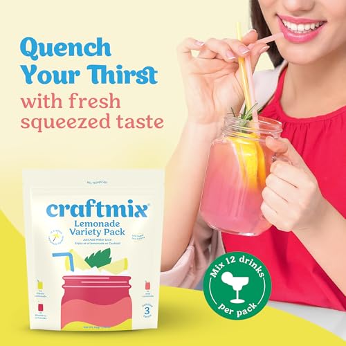 Craftmix Lemonade Variety Mix, 12 Packets, Easy Powder Drink with Real Fruit, Low-Sugar, Vegan, Low-Carb, Non-GMO, Dairy-Free, Gluten-Free, Flavored Water Enhancer, On-the-Go Water Flavoring Packets