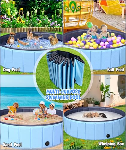 Large Foldable Dog Pool 75”x16”, EPN Heavy Duty Hard PVC Collapsible Dog Pool for Large Dogs and Kids, Leakproof Non-Slip Pet Wading & Bathing Tub with Drain, for Indoor & Outdoor Use