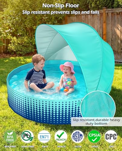 Jasonwell Kiddie Baby Pool with Canopy - Foldable Infant Toddler Kids Pool with Shade Baby Beach Essentials Tent Swimming Wading Pools for Toddlers 1-3 + Kids Dogs Ball Pit Backyard Water Play G, 48"