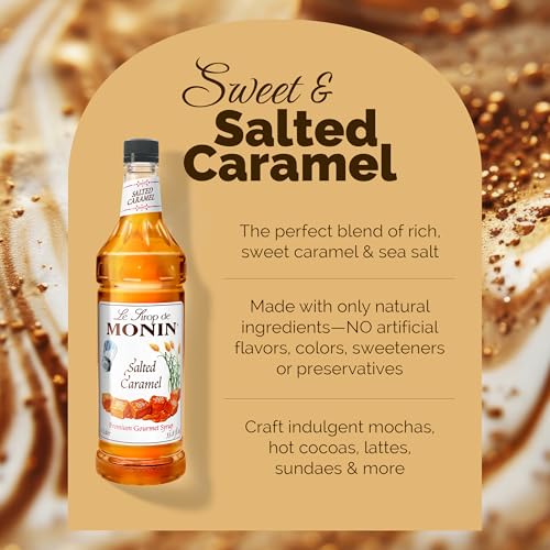 Monin - Salted Caramel Syrup, Natural Flavors, Great for Mochas, Lattes, Smoothies, Shakes, and Cocktails, Non-GMO, Gluten-Free (1 Liter)