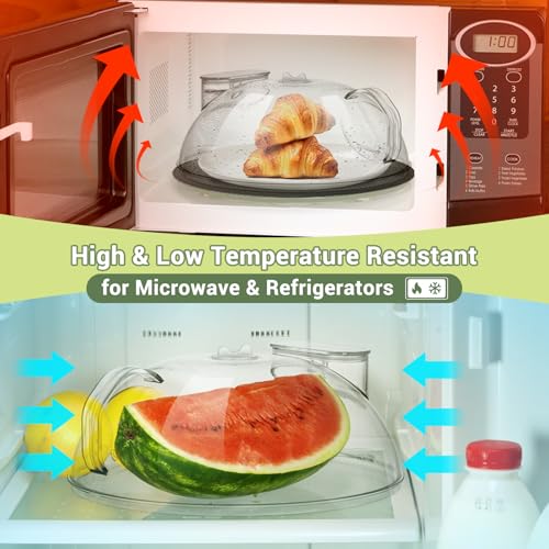 Microwave Splatter Cover for Food, Clear Microwave Lid with Water Steamer, Integrated Handle, Splatter Guard, 10” Plate Covers & 12" Mat, BPA-Free, Essential Kitchen Gadgets and Accessories