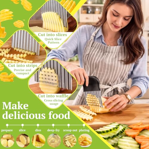 JAYVAR Crinkle Cutter, French Fry Cutter for Potatoes Stainless Steel Potato Carrot Chip Vegetable Crinkle Wavy Slicer