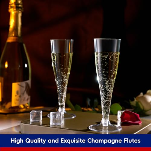 JOLLY CHEF 100 Pack Plastic Champagne Flutes Disposable 4.5 oz Clear Plastic Champagne Glasses Suitable for Wedding, Thanksgiving Day, Christmas
