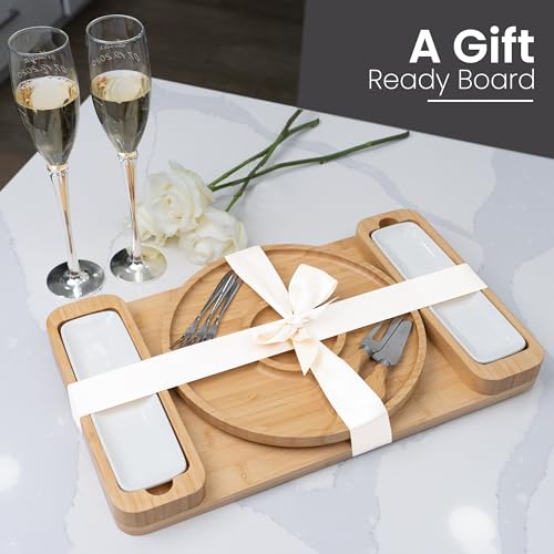 Charcuterie Boards Gift Set - Large Bamboo Cheese Board with Serving Tray, Knives and Bowls for Meat, Cheese and Crackers, for Mom, Housewarming, Wedding, Birthday Gifts for Women