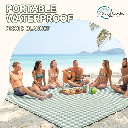 Genovega Waterproof Picnic Blanket Beach Outdoor Camping Mat Extra Large Foldable Cute Big Travel Essential Accessories Gift Park Patio Lawn Garden Grass Ground PlayMusic Festival Concert Must Have