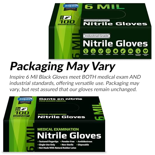 Inspire Black Nitrile Gloves HEAVY DUTY 6 Mil Nitrile Chemical Resistant Medical Cooking Cleaning Disposable Black Gloves