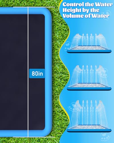 Raxurt Splash Pad, 107"- 80" Non-Slip Splash Pad for Kids and Dogs, Thickened Durable Square Dog Pool with Sprinkler Summer Outdoor Water Toys for Toddler Girls Boys Children Pet (Blue)