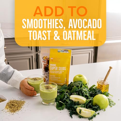 BetterBody Foods Superfood Organic Super Seeds - Blend of Organic Chia Seeds, Milled Flax Seed, Hemp Hearts, Add to Smoothies Shakes & More, 1lb, 16 oz
