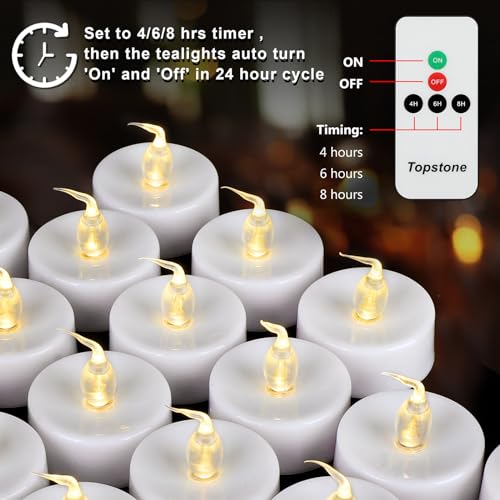 Topstone Flameless LED Tealights, Battery Remote & Timer 12 Pack