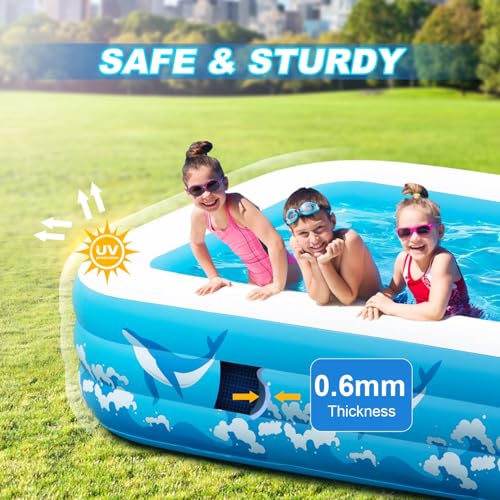 Large Inflatable Swimming Pool for Adults Kids - 130"x72"x22" Blow Up Pools Kiddie Pool with Pump, Oversized Thickened Family Inflatable Pools for Backyard Outdoor Garden Summer Water Party
