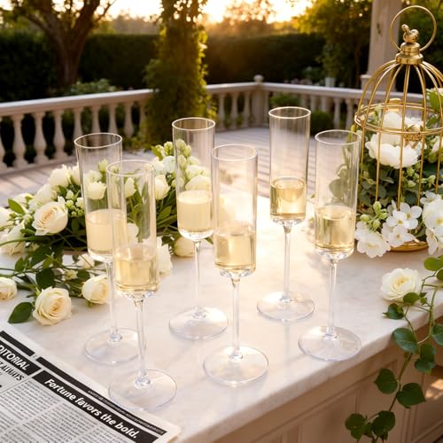 Ciaell 24 Pack Plastic Champagne Flutes - Clear 6 Oz Disposable Champagne Glasses - Square Plastic Toasting Glasses for Party Birthday Anniversary Wedding