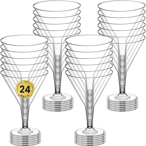 DecorRack 24 Martini Cocktail Glasses, 7 Oz BPA-Free Plastic Party Cups, Perfect for Outdoor Parties, Weddings, Picnics, Stackable Stemmed, Reusable, Disposable Glasses (Pack of 24)