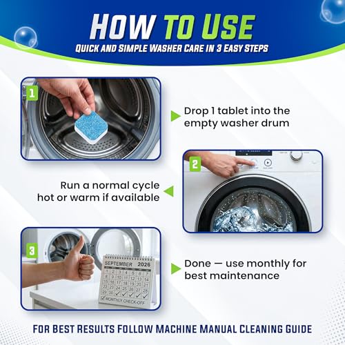 True Fresh Washing Machine Cleaner Tablets 25 Pack for Front Load, Top Load & HE Washers, Helps Remove Odor-Causing Residue, Limescale & Grime, Deep Cleans Drum, Pump, Valve & Hoses, Septic Safe