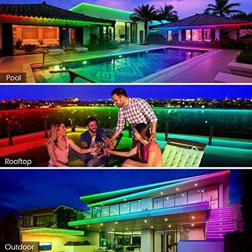 AILBTON 100ft Outdoor LED Strip Lights Waterproof,IP68 Outside Led Light Strips Waterproof with Bluetooth App Remote Control,Music Sync RGB Exterior