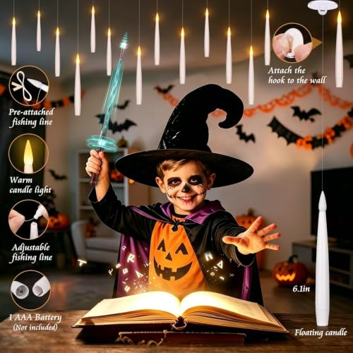 OCATO Upgraded 20Pcs Floating Candles with Wand for Halloween Decorations