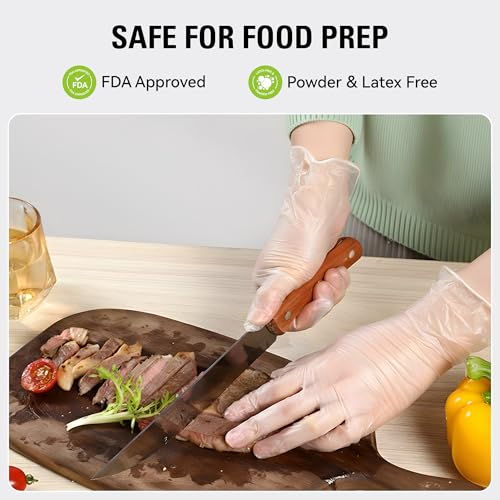 SWIFTLITE Disposable Vinyl Gloves, Food Safe, Latex-Free Powder-Free Clear Plastic Gloves for Cooking, House Clean, Food Prep