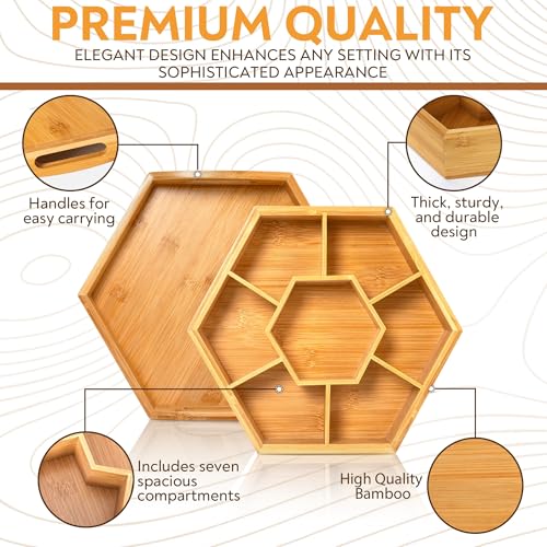 Snack and Serving Tray Set – 13" Divided Bamboo Appetizer Platter for Dry Fruit, Nuts, Cheese and Charcuterie (Bamboo, 13"x11")