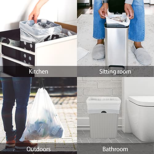1.6 Gallon 96 Counts Small Drawstring Trash Bags by Teivio, Fit1.2,1.3,1.5 Gallon Bathroom Trash Can Bin Liners, 5-6 Liter Small Plastic Garbage Bags for home office kitchen, White