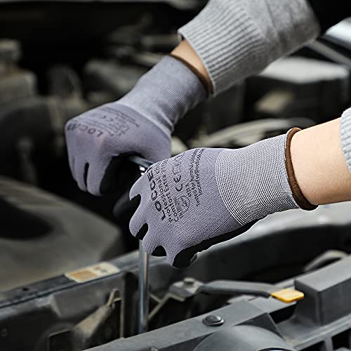 LOCCEF Safety Work Gloves MicroFoam Nitrile Coated-12 Pairs,Seamless Knit Nylon Gloves,Home Improvement,Micro-Foam Gloves