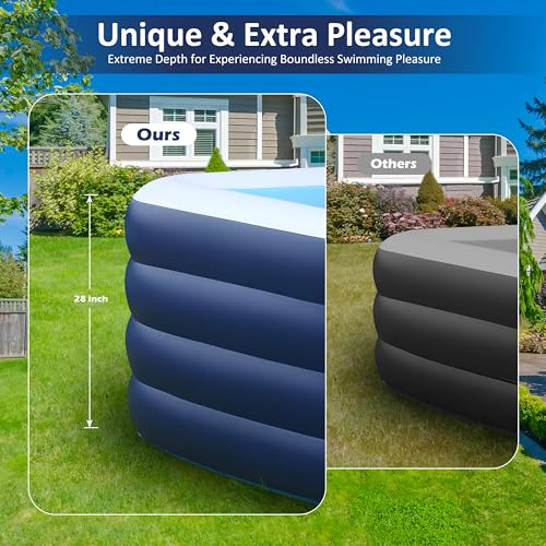 Inflatable Pool for Kids and Adults with No Collapse, 100" X 60" X 30" Deepened Swimming Pool for Toddlers, Outdoor, Garden, Backyard