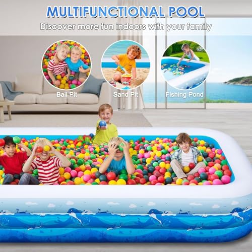 Extra Large Inflatable Pool for Adults, 165"x76"x22" Full-Sized Blow Up Pool with 0.6mm PVC & Cute Animal Print, Big Family Swimming Pool for Backyard Outdoor Summer Water Party