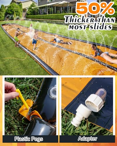 32ft Slip Water and Slide for Kids Adults, Extra Long Backyard Water Slide with Pool and 2 Inflatable Bodyboards, Summer Outdoor Games Water Toys