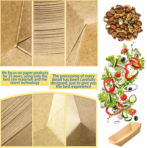 200 Pack Small Paper Food Trays, 0.25 Lb Disposable Kraft Food Boats, Brown, Take Out Food Serving Trays, Grease Resistant Food Boat for Party Snacks Hot Dogs Tacos, 4.1 x 2.5 Inch (Brown)