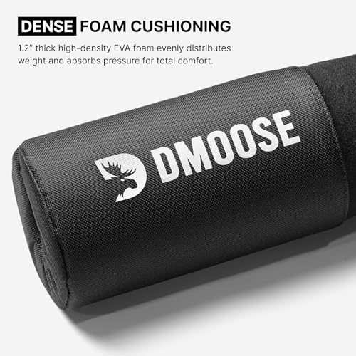 DMoose Fitness Barbell Pad for Hip Thrust, Squat & Lunges - Non-Slip Thick Foam Cushion for Neck and Back Support with Two Straps - Hip Thrust Pad for Leg Day - Fits All Olympic Bars and Smith Machine
