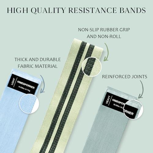 HIMESPORNER Wide Fabric Resistance Bands for Working Out, 3 Level Non-Slip Exercise Booty Bands for Women & Men Leg and Glutes with Hair Ties and Tape Measure - for Home Gym Workout, Yoga, Pilates