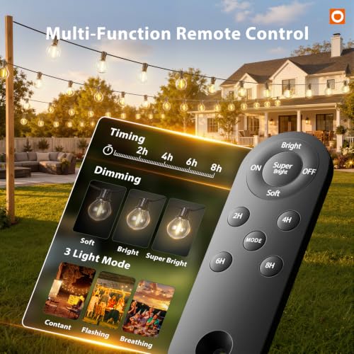 addlon 100FT 54LED Solar String Lights Outdoor Waterproof with Remote, USB