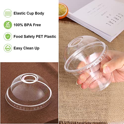 TashiBox 9 Ounce -100 Pack plastic cups with dome lids | Plastic Cocktail Glasses with lids | Plastic Drinking Cups with Lids | Bulk Party Cups | Wedding Tumblers