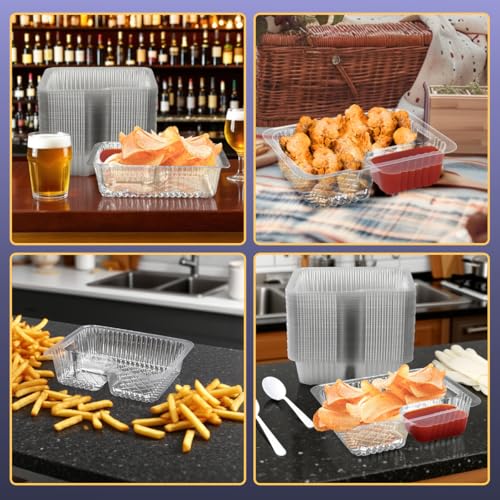 100 Pcs 12oz 6.5''x5'' Plastic Nacho Trays, Small Disposable Tray for Nachos & Cheese Dip, Clear Nacho Containers for Chip, 2 Compartment Movie Night Snack Trays Great for Snacks, Fair Foods