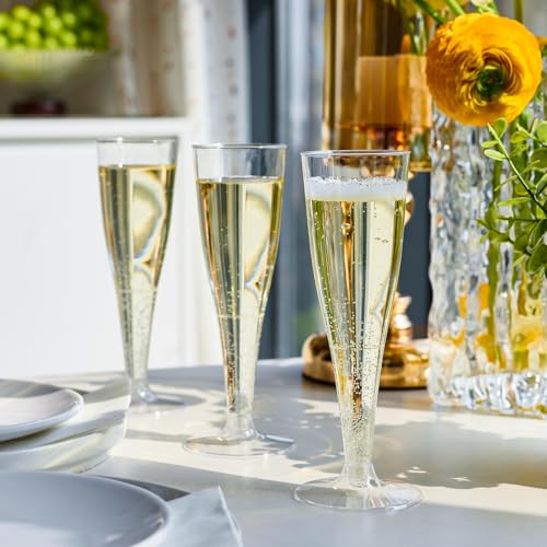 FOCUSLINE 100 Pack 4.5 Oz Plastic Champagne Flutes, Clear Plastic Champagne Glasses, Disposable Toasting Glasses Recyclable Cups for Wedding Party