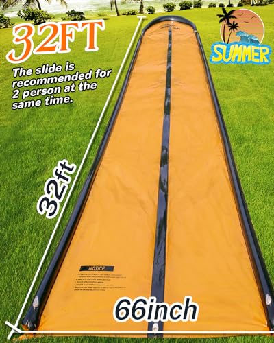 32ft Slip Water and Slide for Kids Adults, Extra Long Backyard Water Slide with Pool and 2 Inflatable Bodyboards, Summer Outdoor Games Water Toys