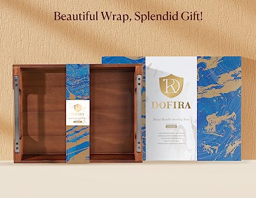 Acacia Wood Serving Tray with Metal Handles, 17x13in Food Drinks Tray for Coffee Table, Breakfast, Dinner & Bar, Rustic Decorative Storage Tray for Ottoman, Kitchen, Elegent Gift for Mom