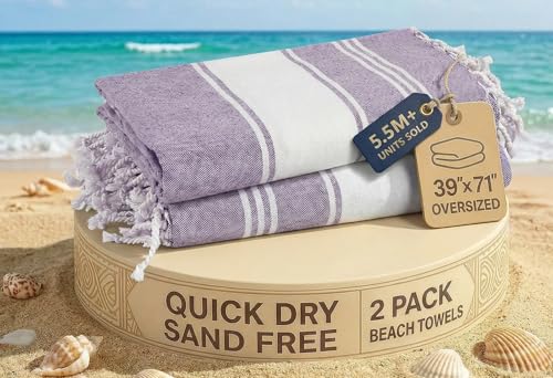 LANE LINEN Large Pool Towels, XL Beach Towel 2 Pack, Pre-Washed, No Shrink, Quick Dry Oversized Beach Towels, Stylish Beach Towel for Women, Sand Free Towel, 39"x71" - Regal Orchid