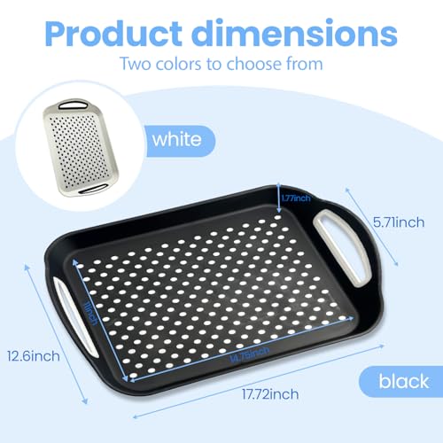 2 Pack Large Nonslip Serving Tray with Handles Lap Food Trays for Eating on Couch Tray for Breakfast Dinner Snack Fruit Beverage(Black & White)
