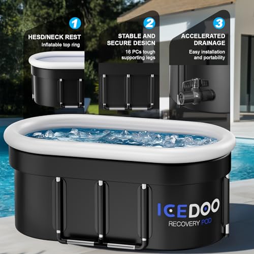Wxtkkom XL 132 Gallon Oval Cold Plunge Tub with Air Inflatable Ring, Collapsible Ice Bath Pool, Multi-Layer Portable Drop-In Bathtubs with Cover, Ideal for Athlete Recovery, Indoor Gym & Outdoor