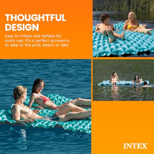 Intex 56841EP Giant Inflatable Floating Water Mat Relaxing Platform Pad for Pools and Lakes with 4 Connect 'n Float Connectors, Teal