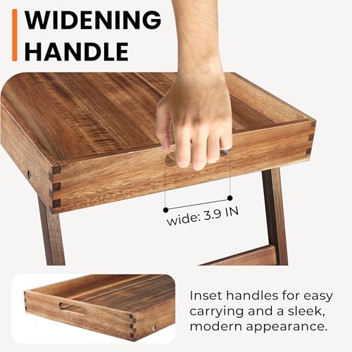 Extra Large Folding Bed Tray Table, 22’’ x 14’’ Acacia Wood Breakfast Tray, Food Serving Tray with Legs for Eating in Bed