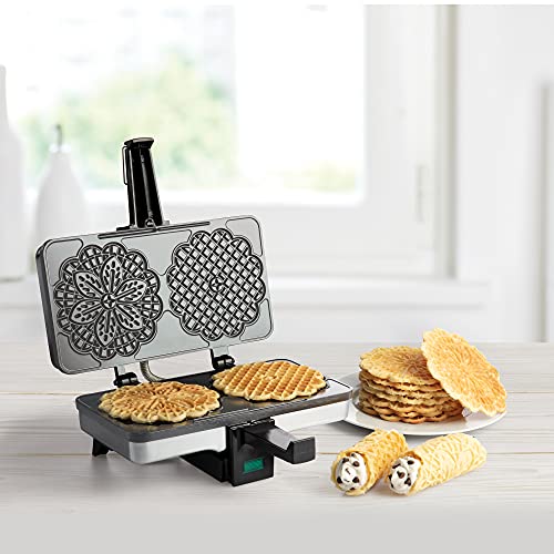 Pizzelle Maker- Non-Stick Electric Baker Press Makes Two 5-Inch Cookies at Once, Even Heating Plates- Must Have Party Baking Supplies- Italian Dessert Treat Making with Recipe Guide- Gift for Her