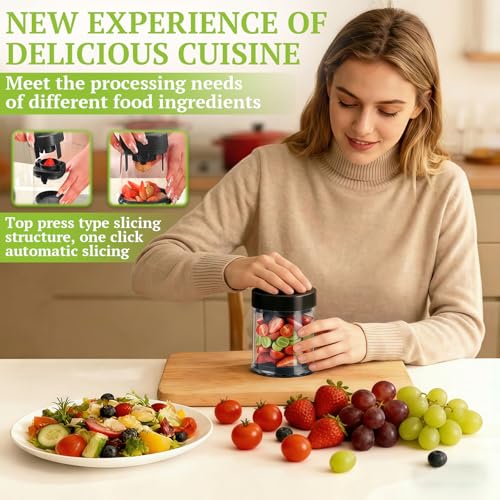 Hendiy Fruit Slicer Cup, Strawberry Slicer Grape Cutter Cup with Stainless Steel Blades, Egg Slicer Kitchen Gadgets Speed Cutters for Banana Grape Egg