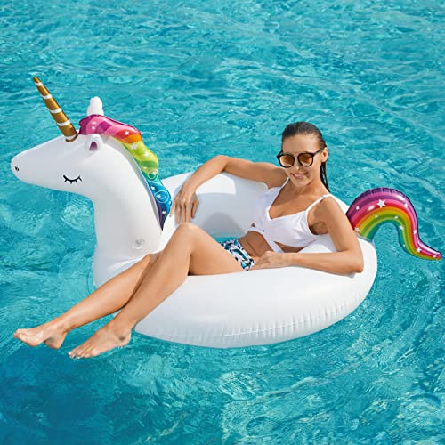 Jasonwell 2 Pack Unicorn Flamingo Pool Floaties - Inflatables Rafts for Swimming, Lake, Beach - Floaty Swim Rings for Adults, Kids