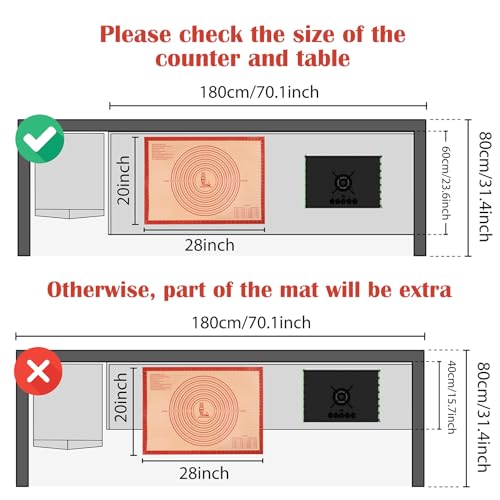 Non-slip Silicone Pastry Mat Extra Large with Measurements 28''By 20'' for Silicone Baking Mat, Counter, Dough Rolling, Oven Liner,Fondant/Pie Crust By Folksy Super Kitchen Red