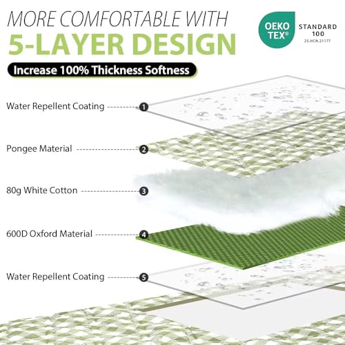 ZAZE Extra Large Picnic Outdoor Blanket, 80''x80'' Waterproof Foldable Blankets Gingham Picnic Mat for Beach, Camping Grass Lawn Park Accessories Cute Couple Gifts Ideas Wedding Registry(Green White)