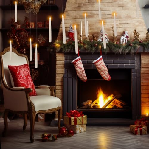 24 Pcs Halloween LED Magic Hanging Floating Candles, Taper Flickering Flameless with 2 Magic Wands - Candle Set for Halloween, Christmas, Weddings