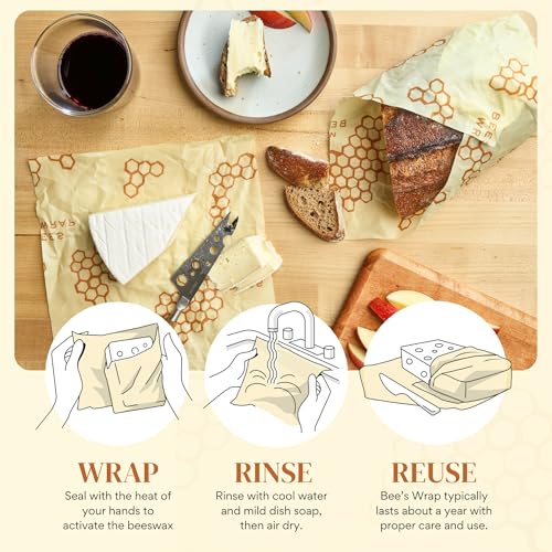 Bee's Wrap Beeswax Wraps for Food - Cut to Size 14x52" Beeswax Wrap Roll - Plastic Free Made in USA Reusable Natural Food Wrap - Honeycomb