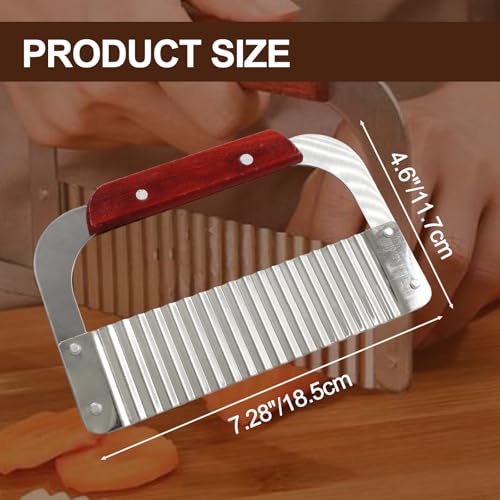 Murtenze Stainless Steel Crinkle Cutter, Wavy Potato Soap Cutting Tool Heavy Duty Wavy Crinkle Cutting Chopping French Fry Slicer Wavy Rotary Cutter with Wooden Handle for Carrot Vegetable(1 Pack)