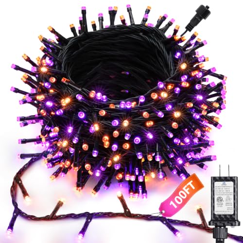 Joomer Orange Purple Halloween Lights, 100FT 300LED Plug-in String Lights