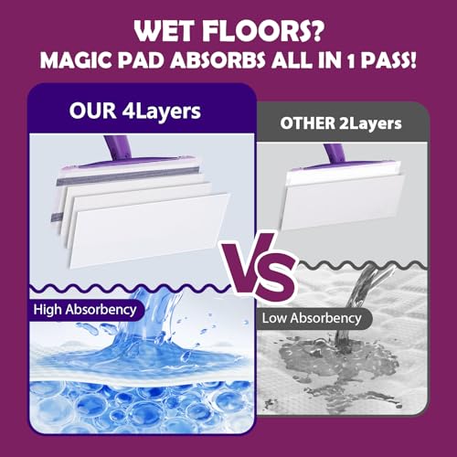 Mopping Pad Refill Compatible with Wet Jet Mop, Disposable Multi Surface Wetjet Hardwood Floor Cleaner Spray Mop Pads Refills, Thickness & Absorbent (60)